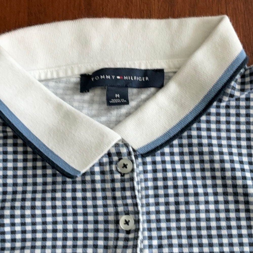 Tommy Hilfiger Blue and White Checkered Polo Shirt